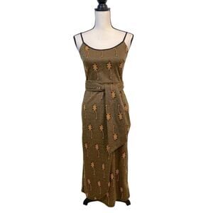 NWT Hutch ModCloth Palm Tree Faux Wrap Knit Sundress Navy and Tan Size Small